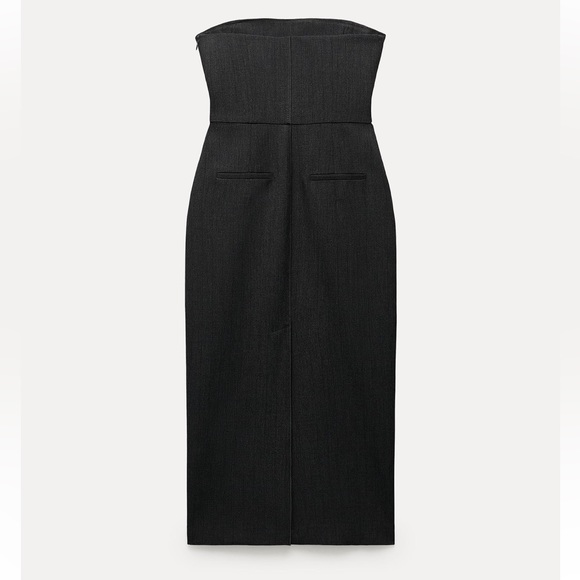 NEW Zara Strapless Charcoal Grey Pinstriped Suit Dress Size S - Picture 7 of 16